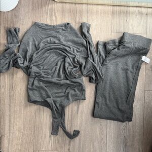 Naked Wardrobe Gray Leggings and Bodysuit Set